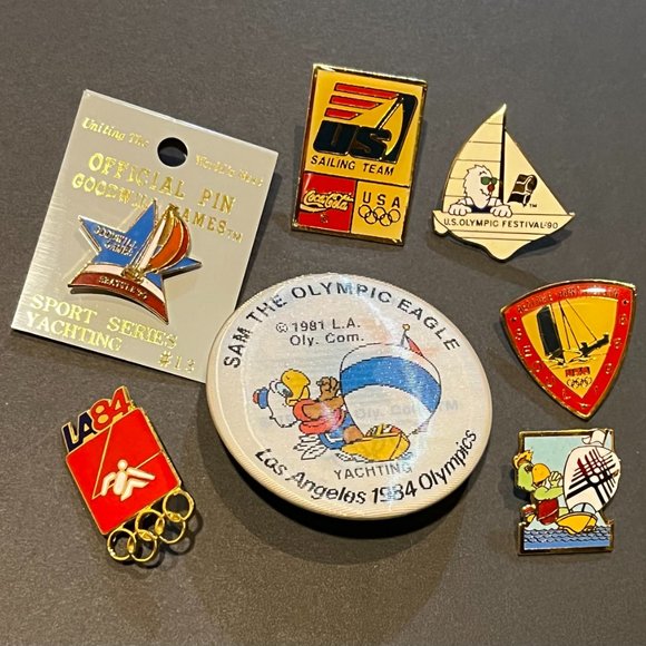 1984 Olympic Commemorative Sculpture ~ Yachting ~ Plus 7 Games Pins - Picture 2 of 11